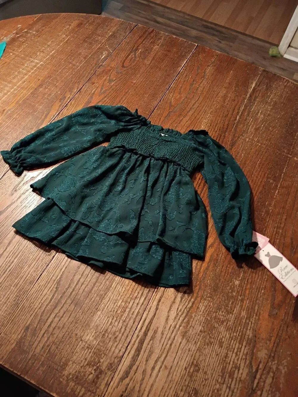 New Rare Editions Hunter Green Chiffon Smocked Girls Dress Size 7 NWT